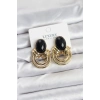 Pirinç Gold Renk Siyah Taşlı Vintage Kadın Küpe