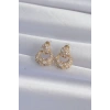 Pirinç Gold Renk Zirkon Taşlı Oval Form Küpe