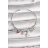 Pirinç Gümüş Renk Sallantı Zirkon Taşlı Kutup Yıldız Figür Kalp Detay Charm Kadın Bileklik