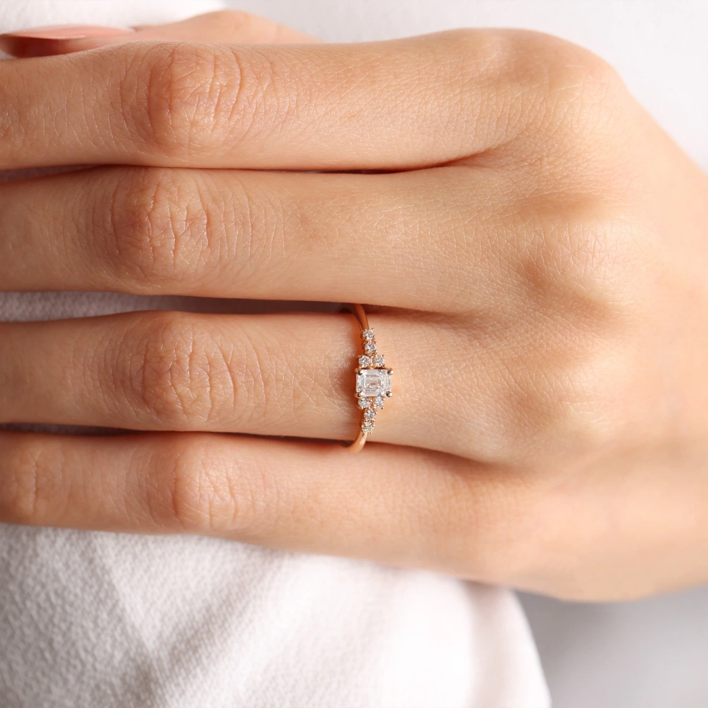 0.40 CT Rose Emerald Tasarım Tektaş Pırlanta Yüzük