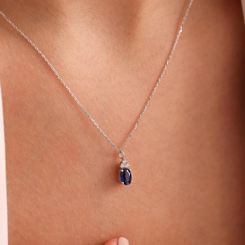 0.70 CT Tasarım Safir & Pırlanta Kolye