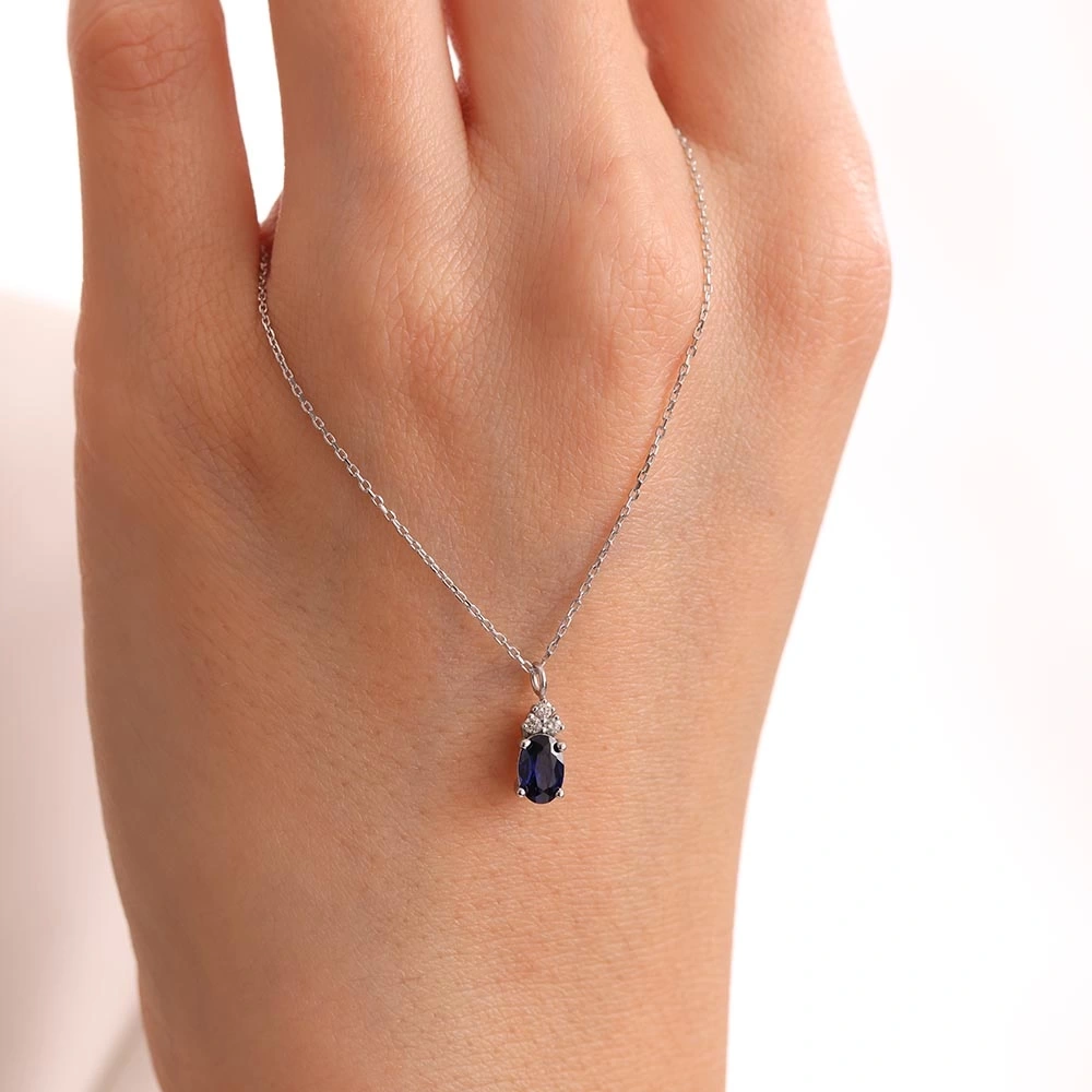 0.70 CT Tasarım Safir & Pırlanta Kolye