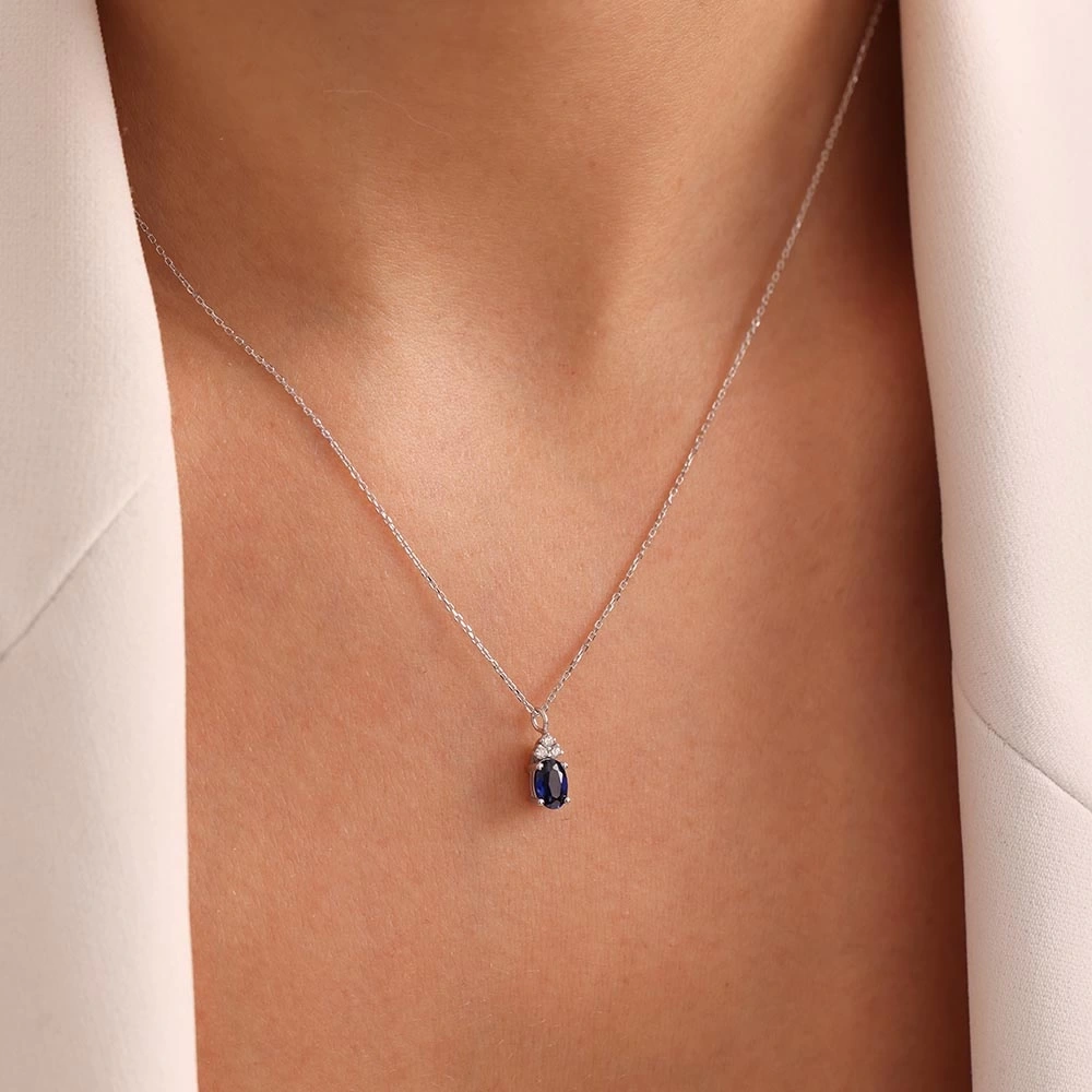 0.70 CT Tasarım Safir & Pırlanta Kolye