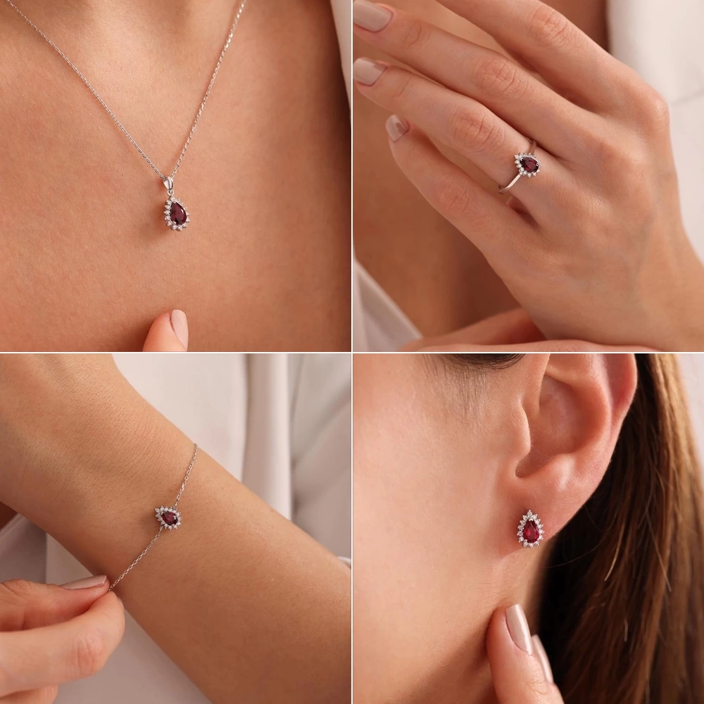 3.10 CT Damla Yakut & Pırlanta Set