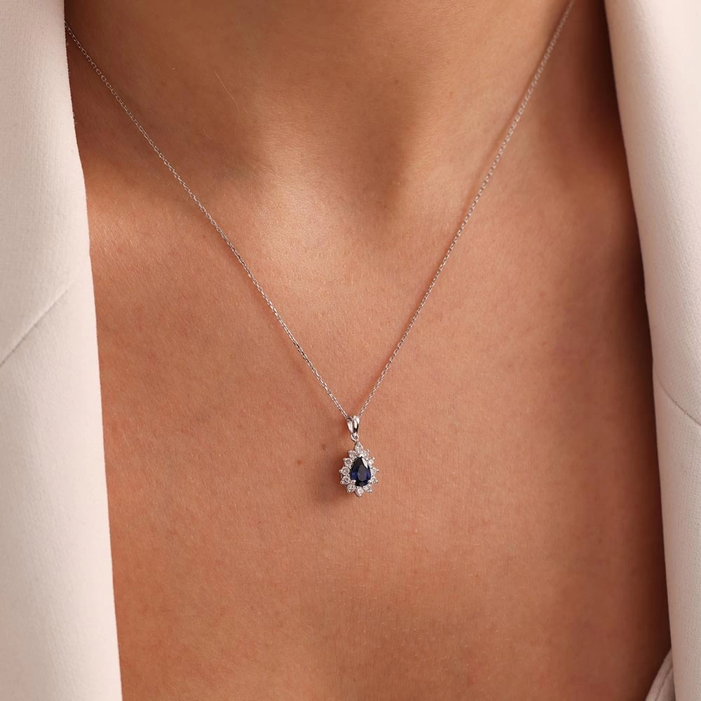 0.75 CT Damla Safir & Pırlanta Kolye