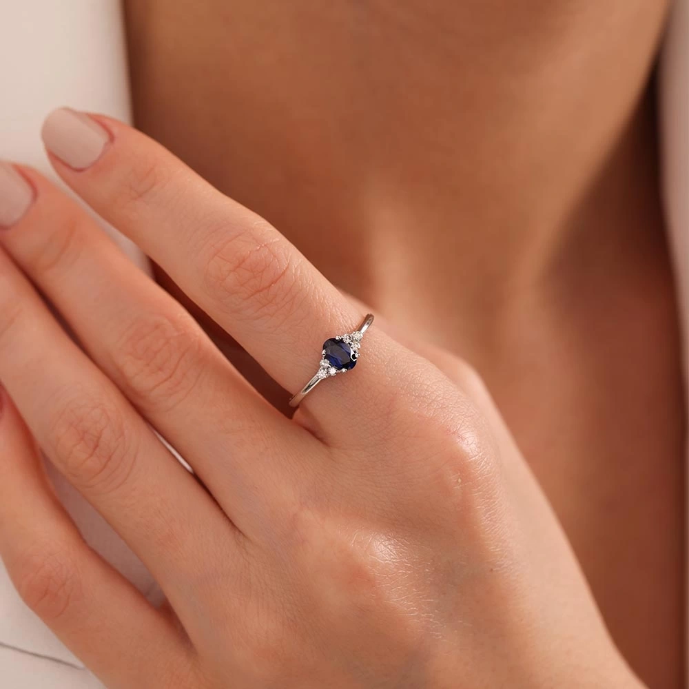 0.75 CT Tasarım Safir & Pırlanta Yüzük