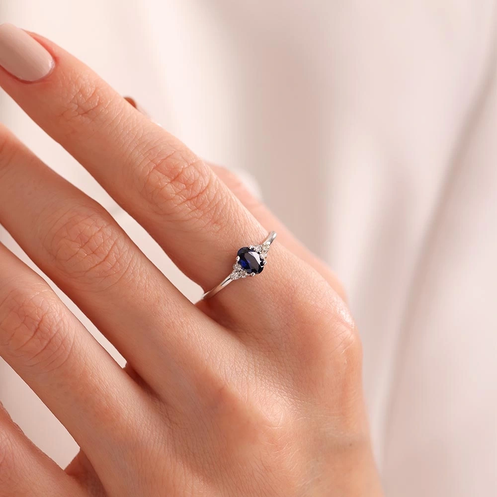 0.75 CT Tasarım Safir & Pırlanta Yüzük