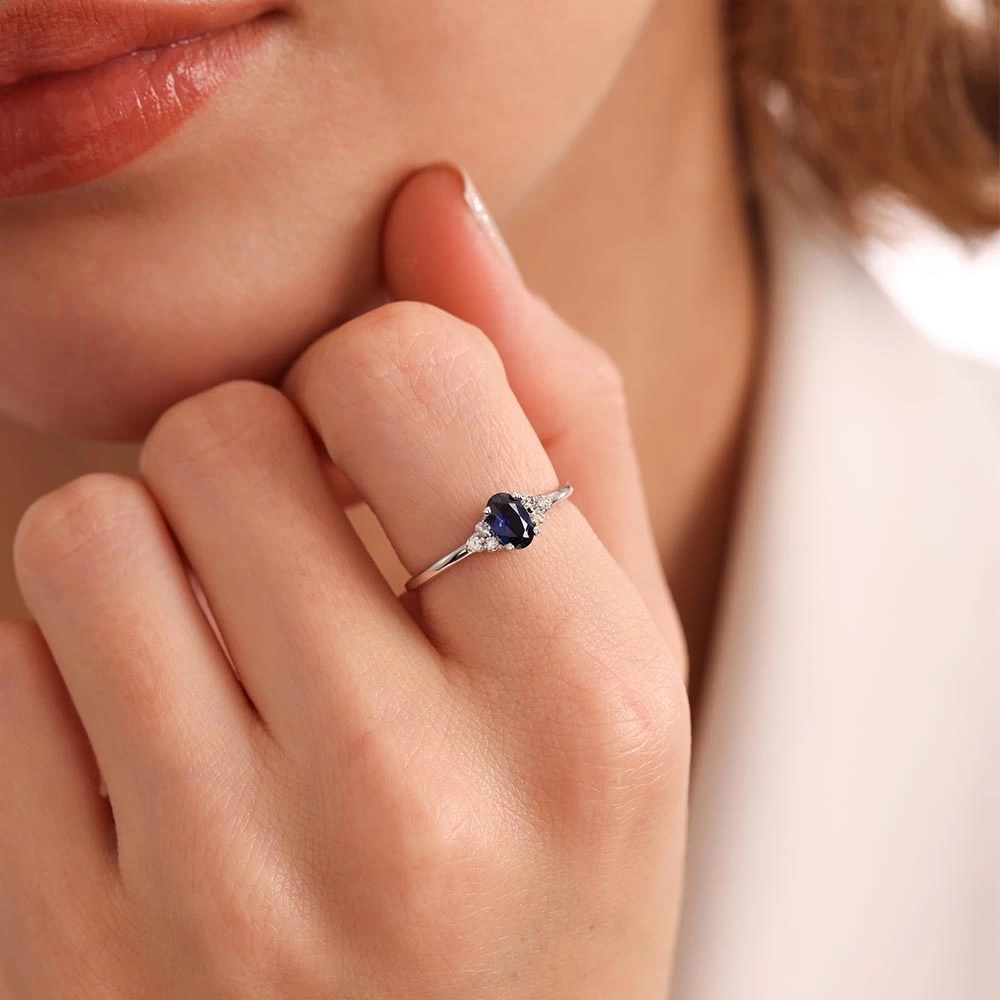 0.75 CT Tasarım Safir & Pırlanta Yüzük