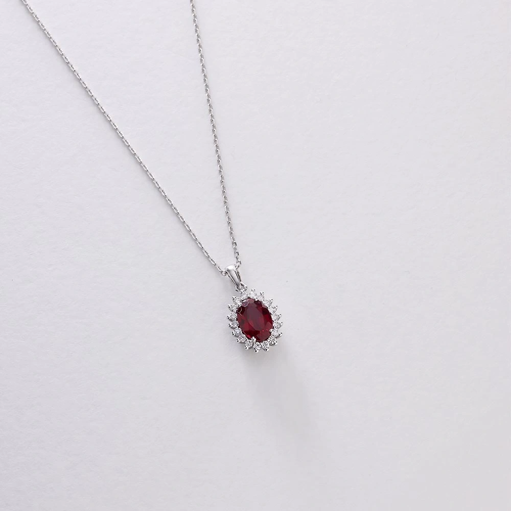 0.80 CT Oval Yakut & Pırlanta Kolye