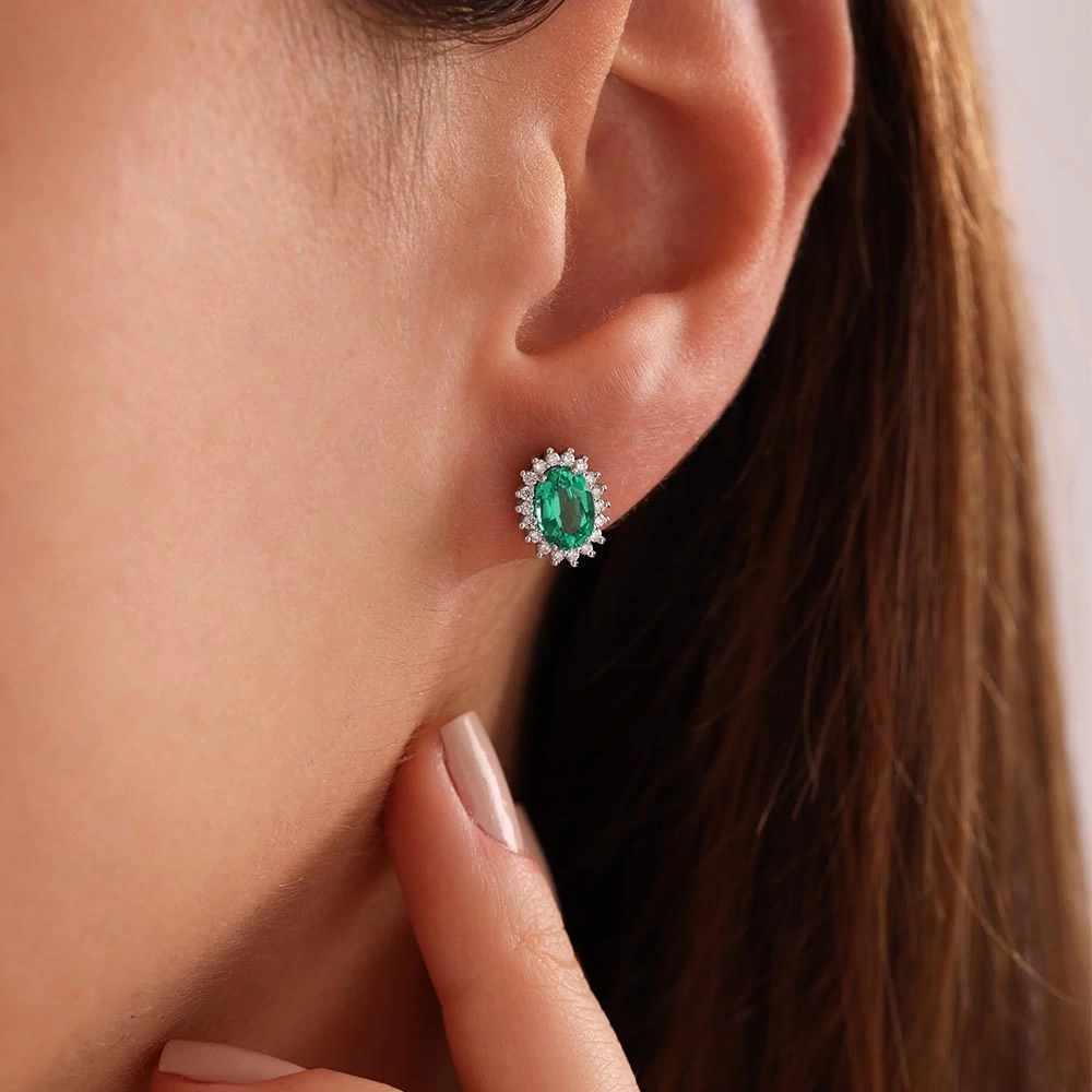 1.60 CT Oval Zümrüt & Pırlanta Küpe