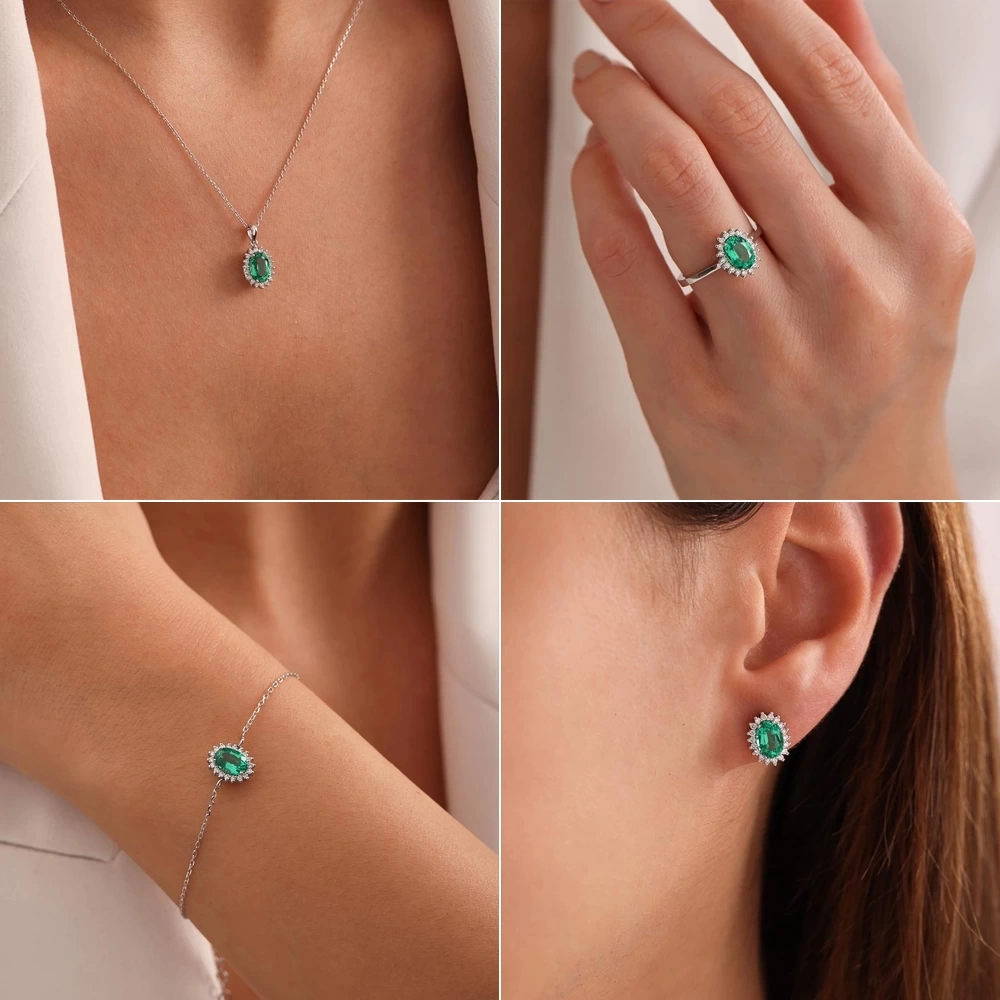 4.00 CT Oval Zümrüt & Pırlanta Set