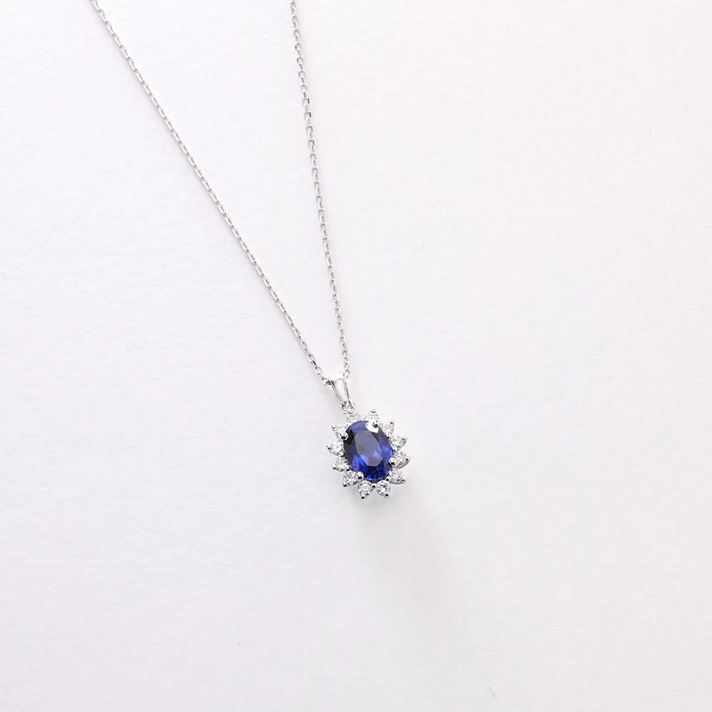 0.90 CT Oval Safir & Pırlanta Kolye
