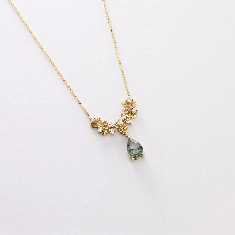 0.95 CT Moss Agate & Pırlanta Kolye