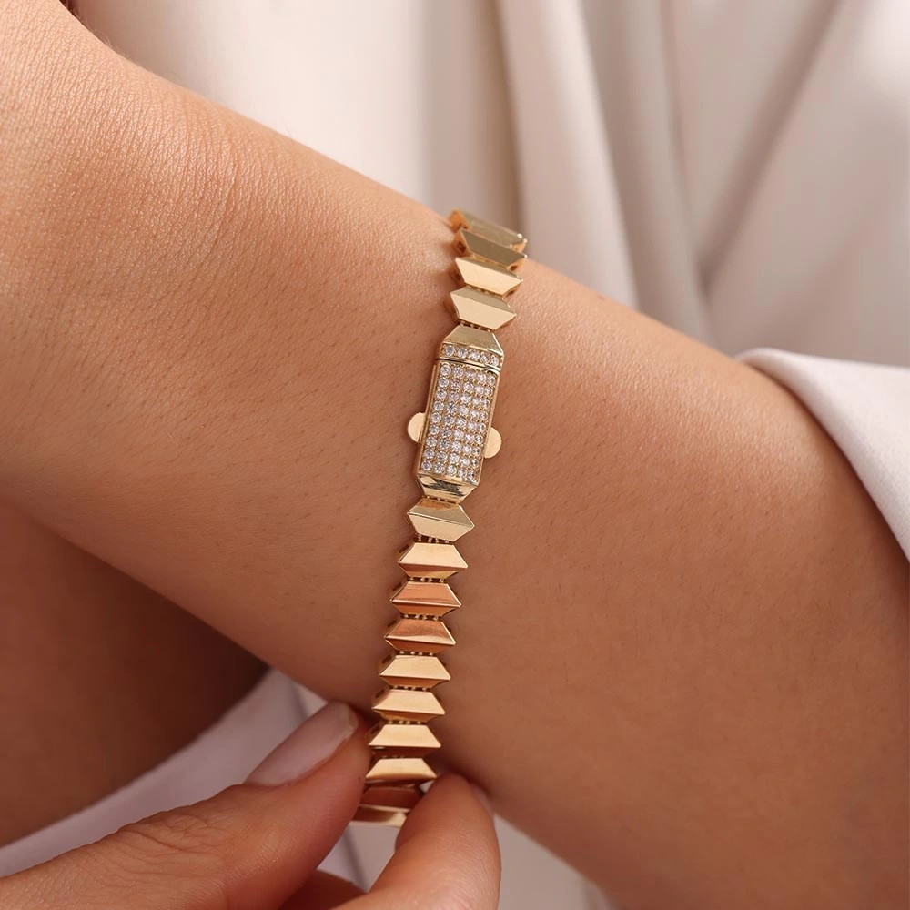 Taşlı Piramit 14 Ayar Altın Bileklik