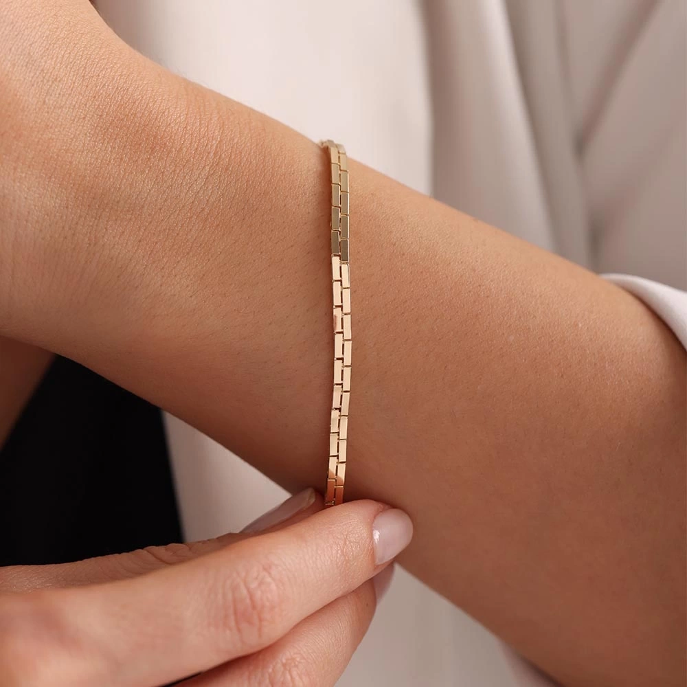 2li Plaka 14 Ayar Altın Bileklik