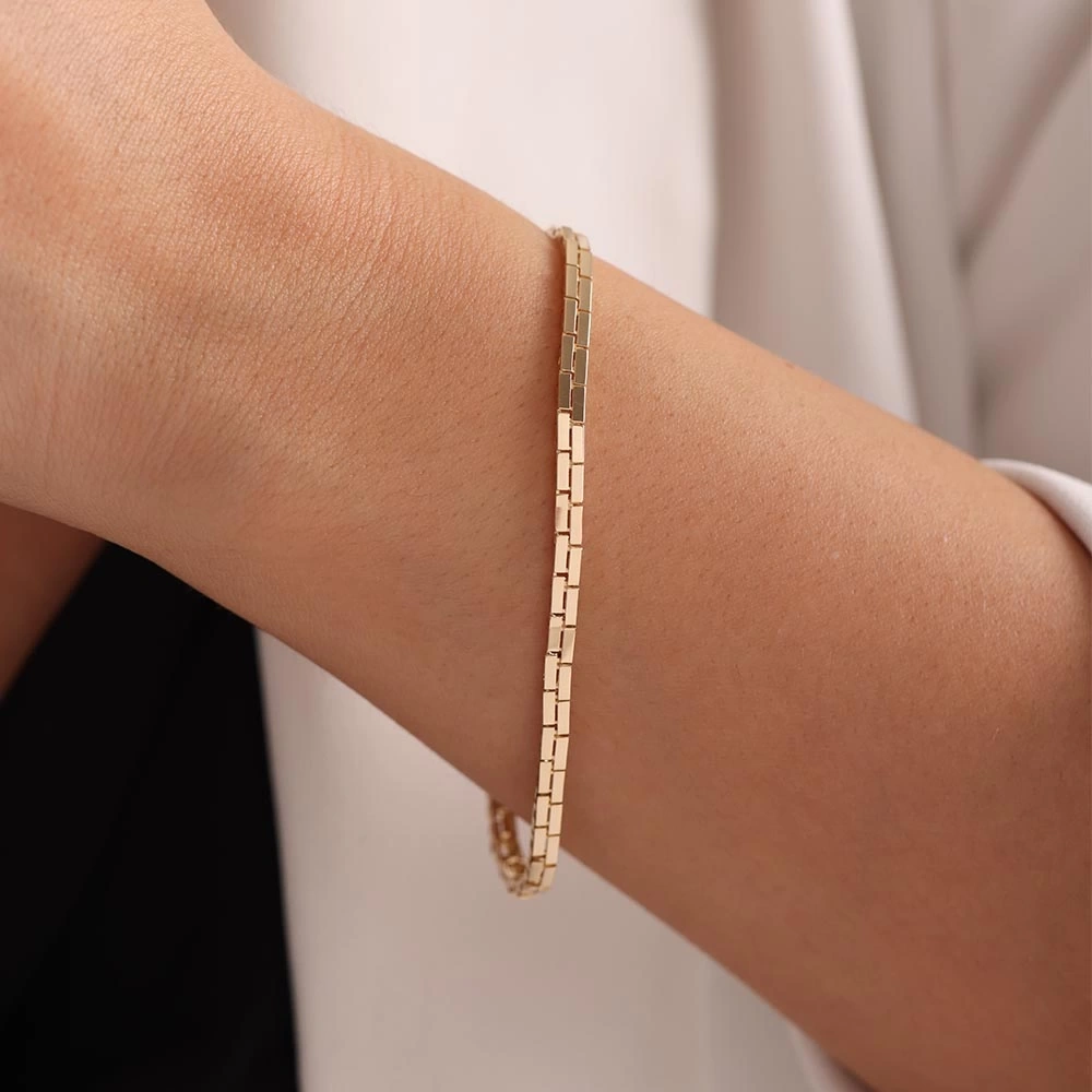 2li Plaka 14 Ayar Altın Bileklik