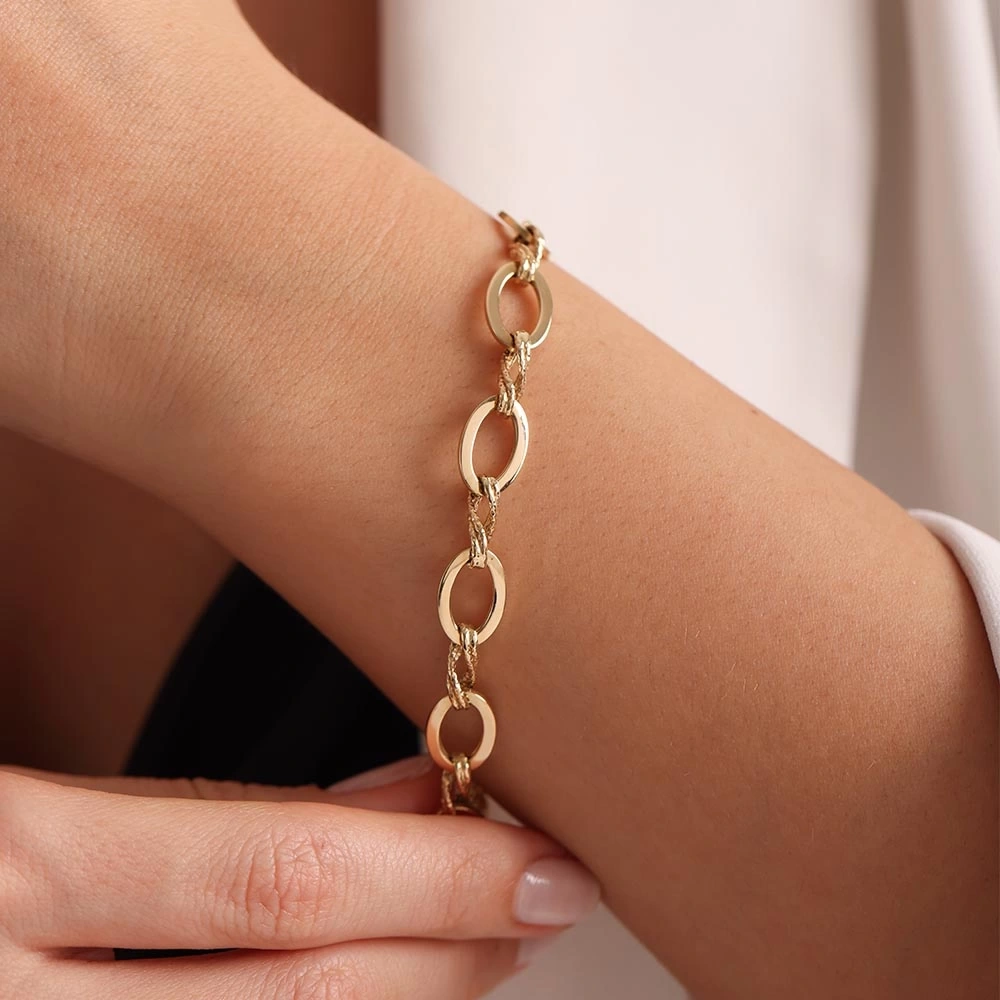 Halkalı 14 Ayar Altın Bileklik