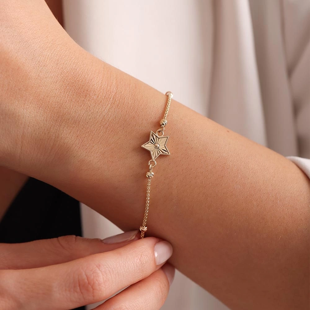 Aynalı Yıldız 14 Ayar Altın Bileklik