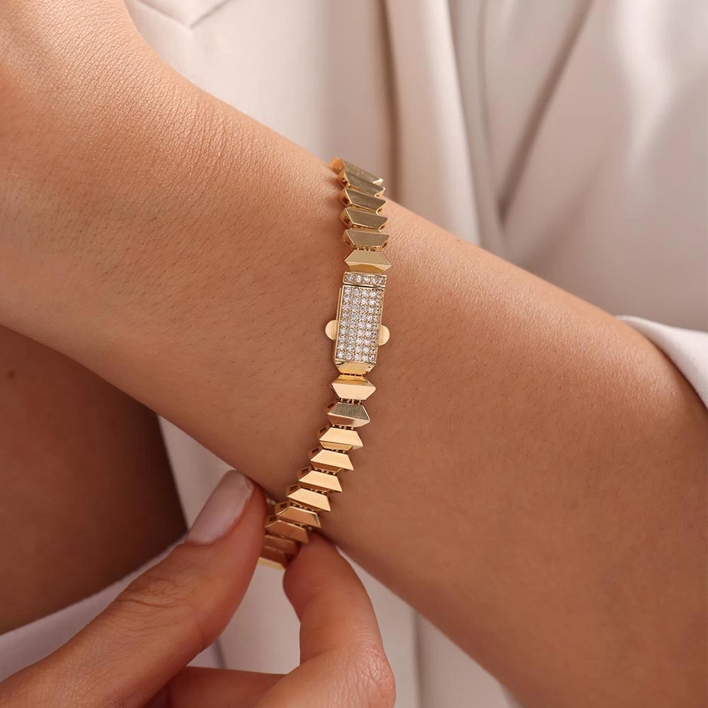 Taşlı Piramit 14 Ayar Altın Bileklik