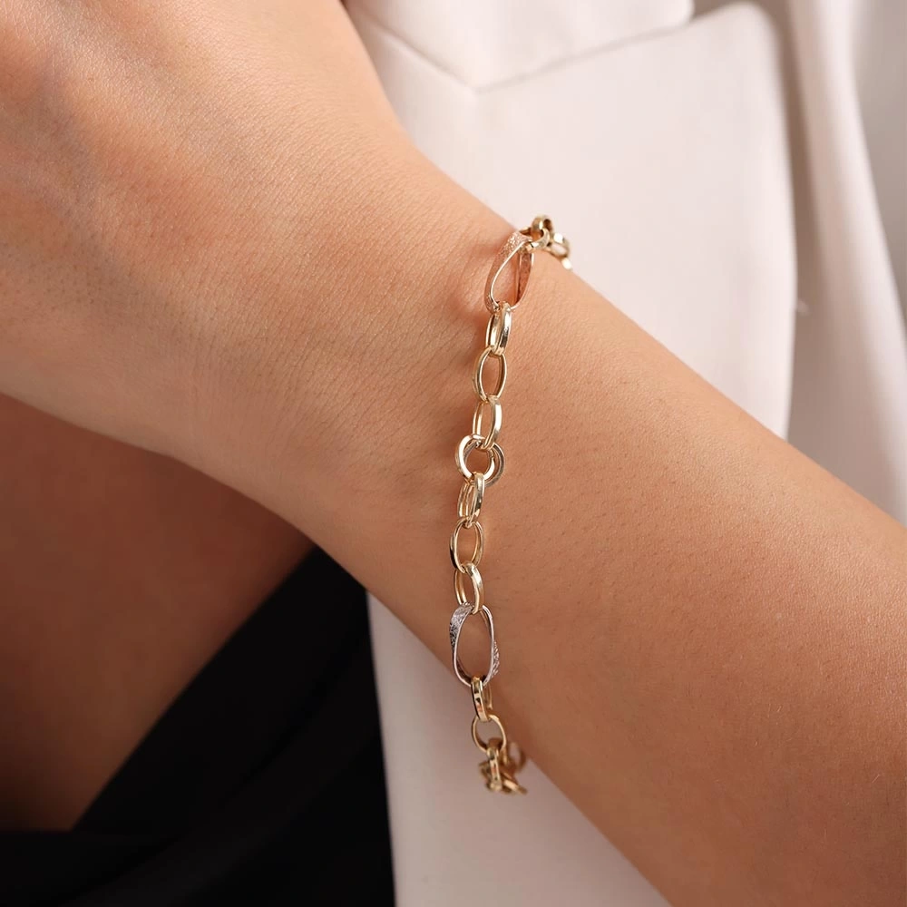 Halkalı Tasarım 14 Ayar Altın Bileklik