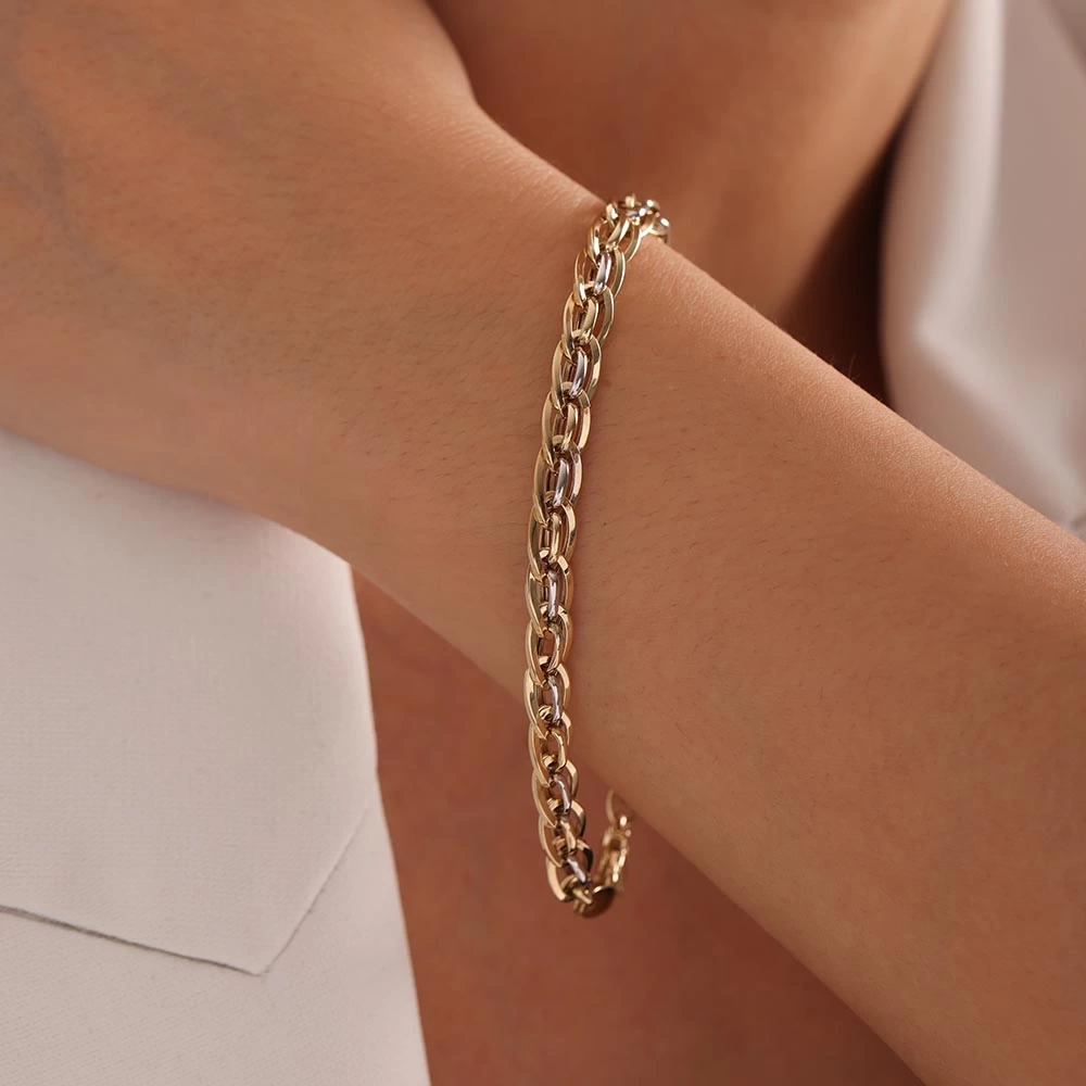 Retro Sık Halkalı 14 Ayar Altın Bileklik