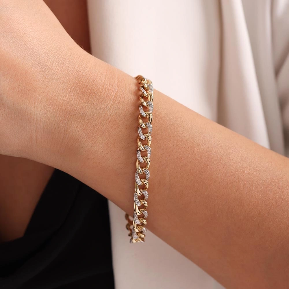 Taşlı Gurmet 14 Ayar Altın Bileklik