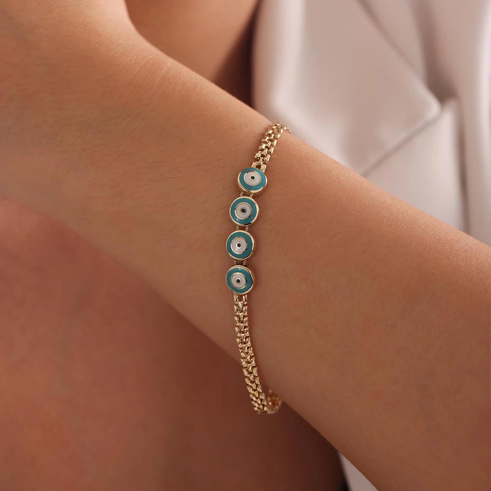 Çoklu Nazar 14 Ayar Altın Bileklik