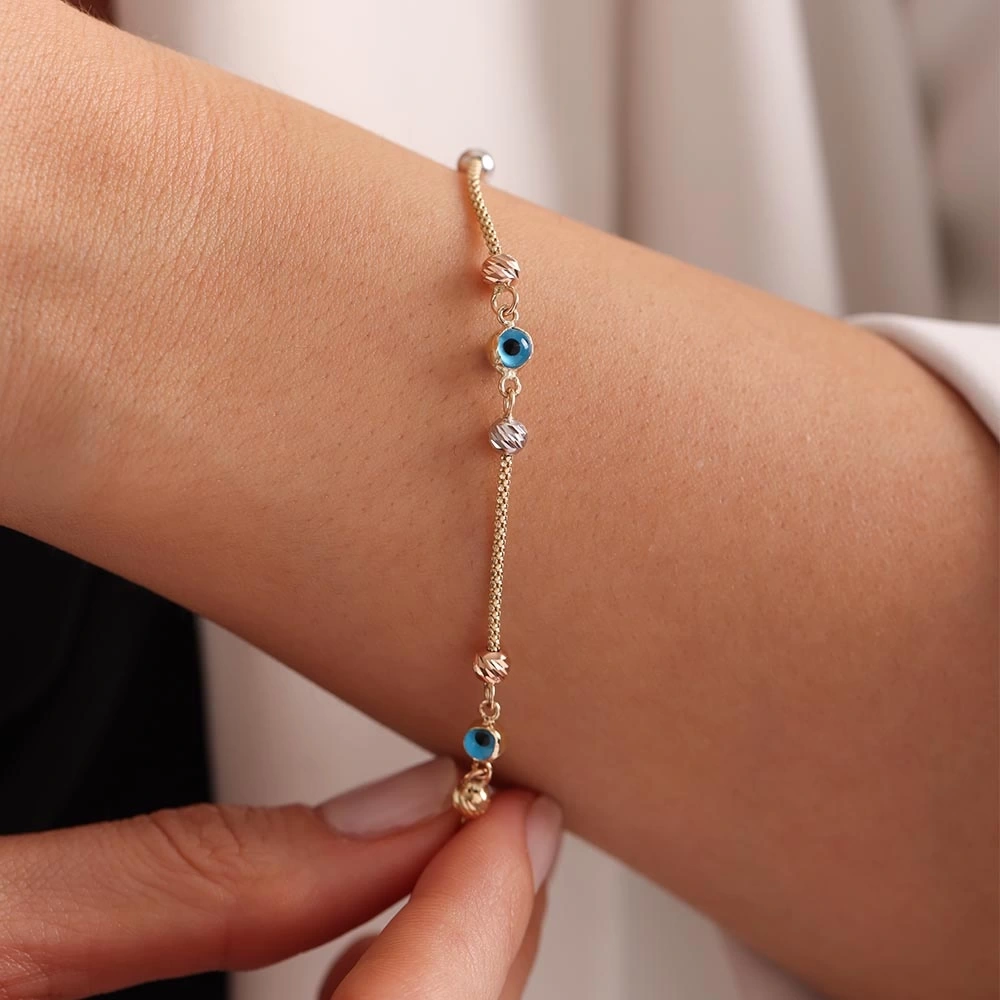 Tasarım Nazar 14 Ayar Altın Bileklik