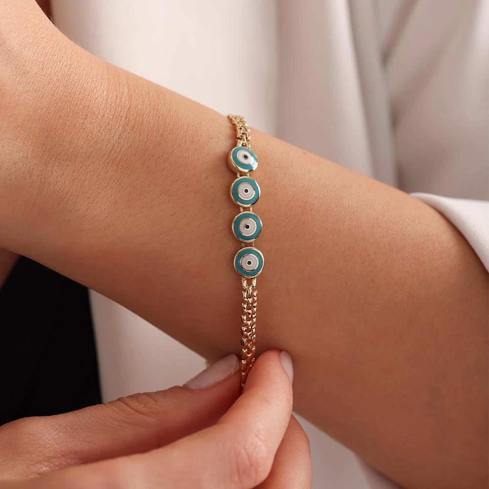 Çoklu Nazar 14 Ayar Altın Bileklik