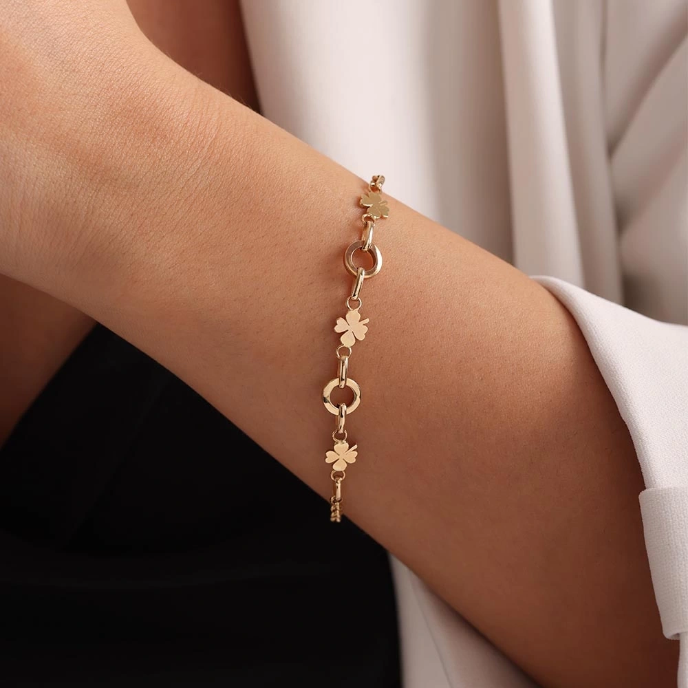 Yonca Halkalı 14 Ayar Altın Bileklik