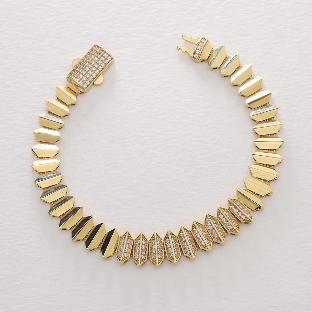 Taşlı Piramit 14 Ayar Altın Bileklik