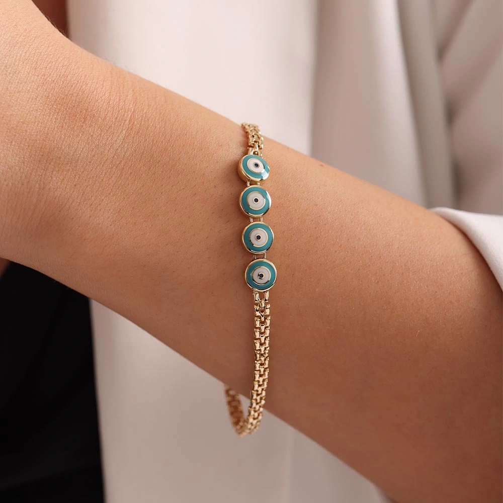 Çoklu Nazar 14 Ayar Altın Bileklik