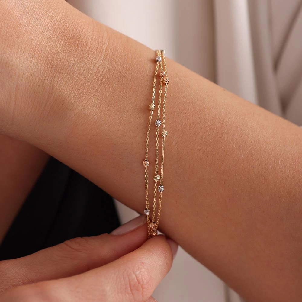 3lü Zİncir 14 Ayar Altın Bileklik