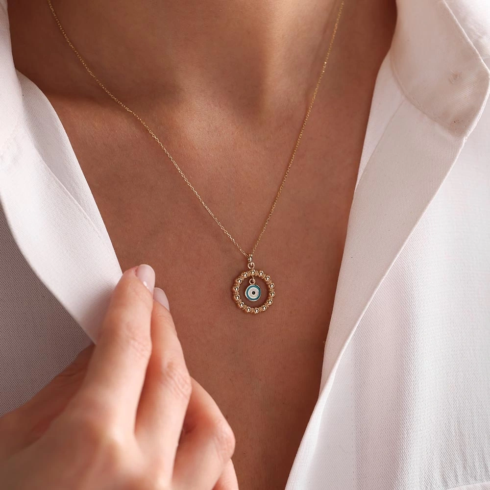 Nazar Boncuklu 14 Ayar Altın Kolye
