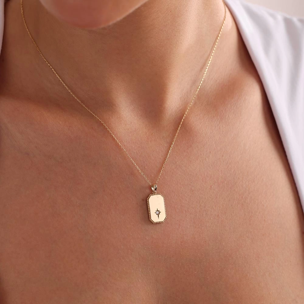 Kutup Yıldızı Plaka 14 Ayar Altın Kolye