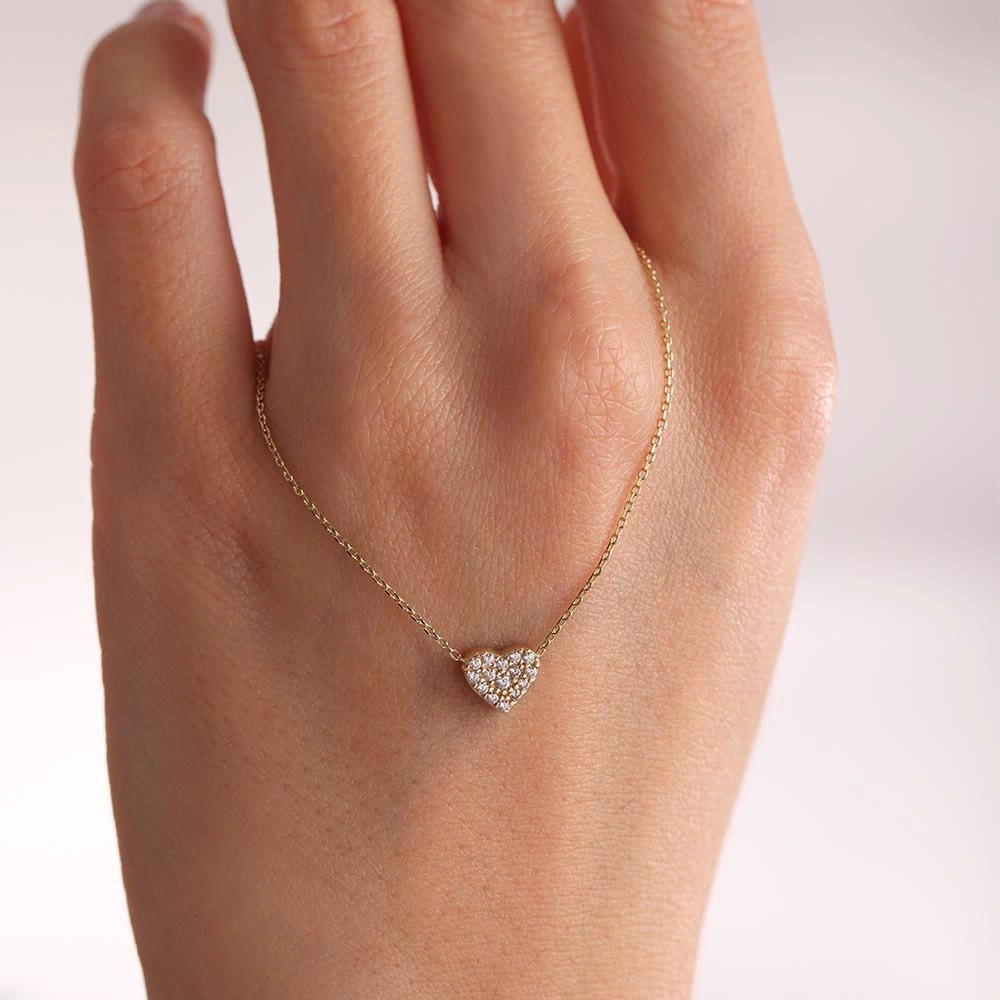 Kalp Taşlı 14 Ayar Altın Kolye