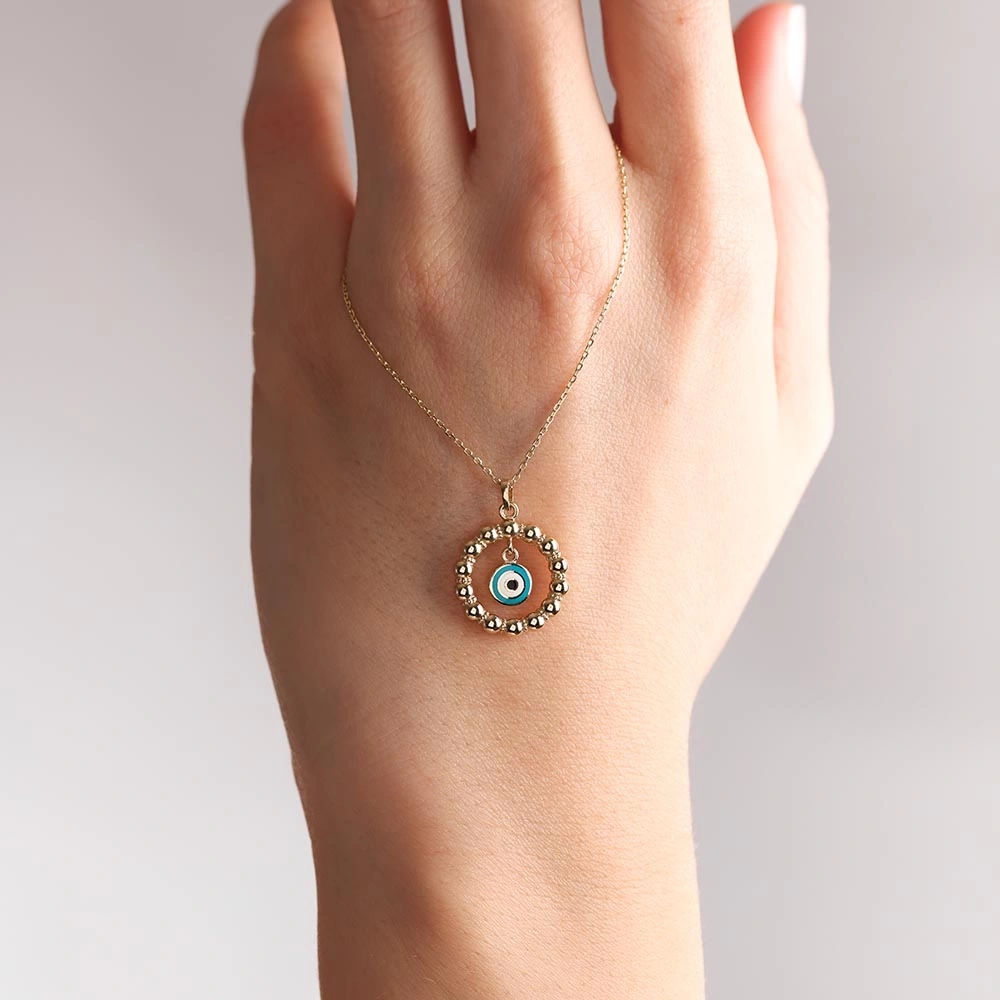 Nazar Boncuklu 14 Ayar Altın Kolye
