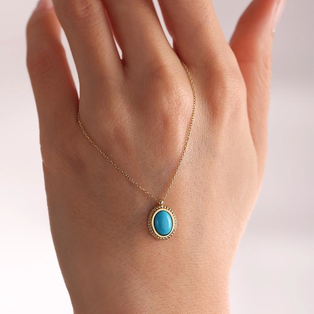 Firuze Taşlı 14 Ayar Altın Kolye