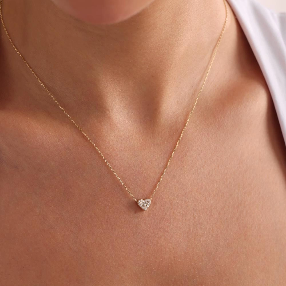 Kalp Taşlı 14 Ayar Altın Kolye