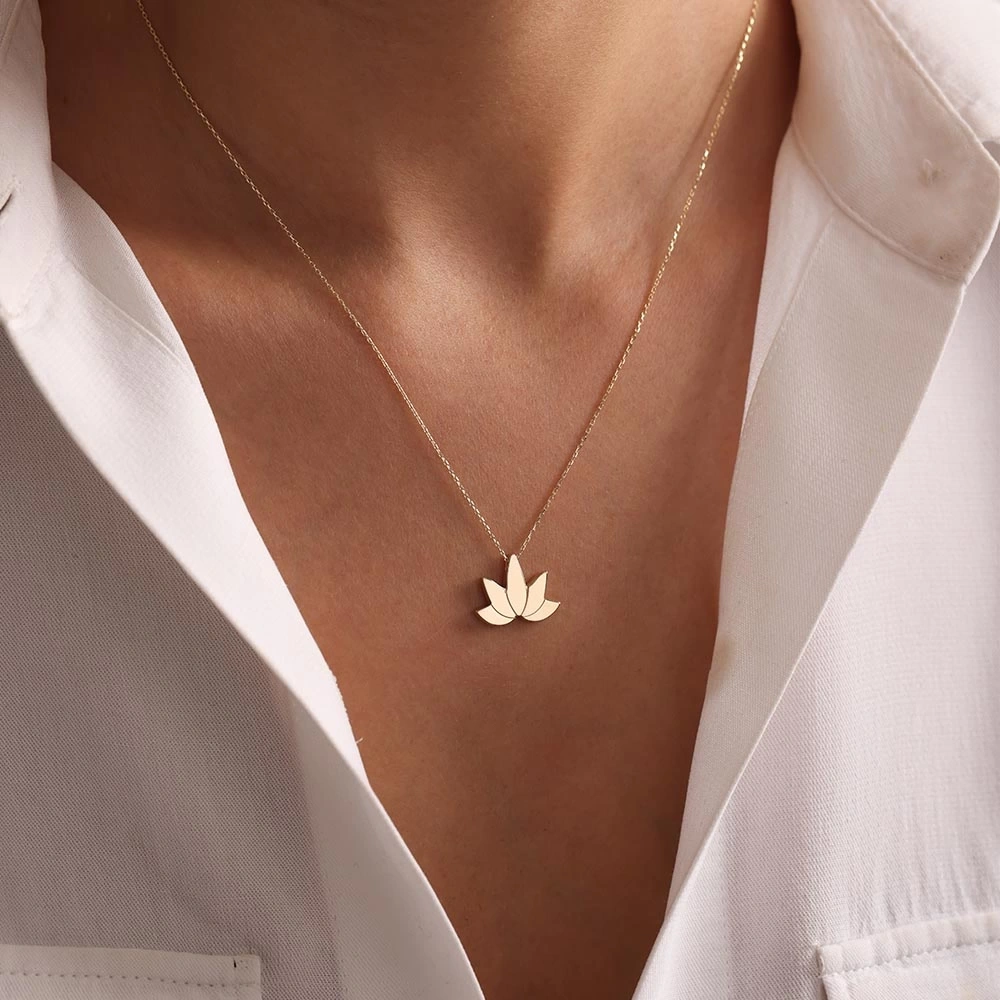 Lotus Çiçeği 14 Ayar Altın Kolye