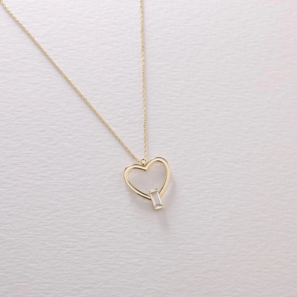 Taşlı Kalp 14 Ayar Altın Kolye