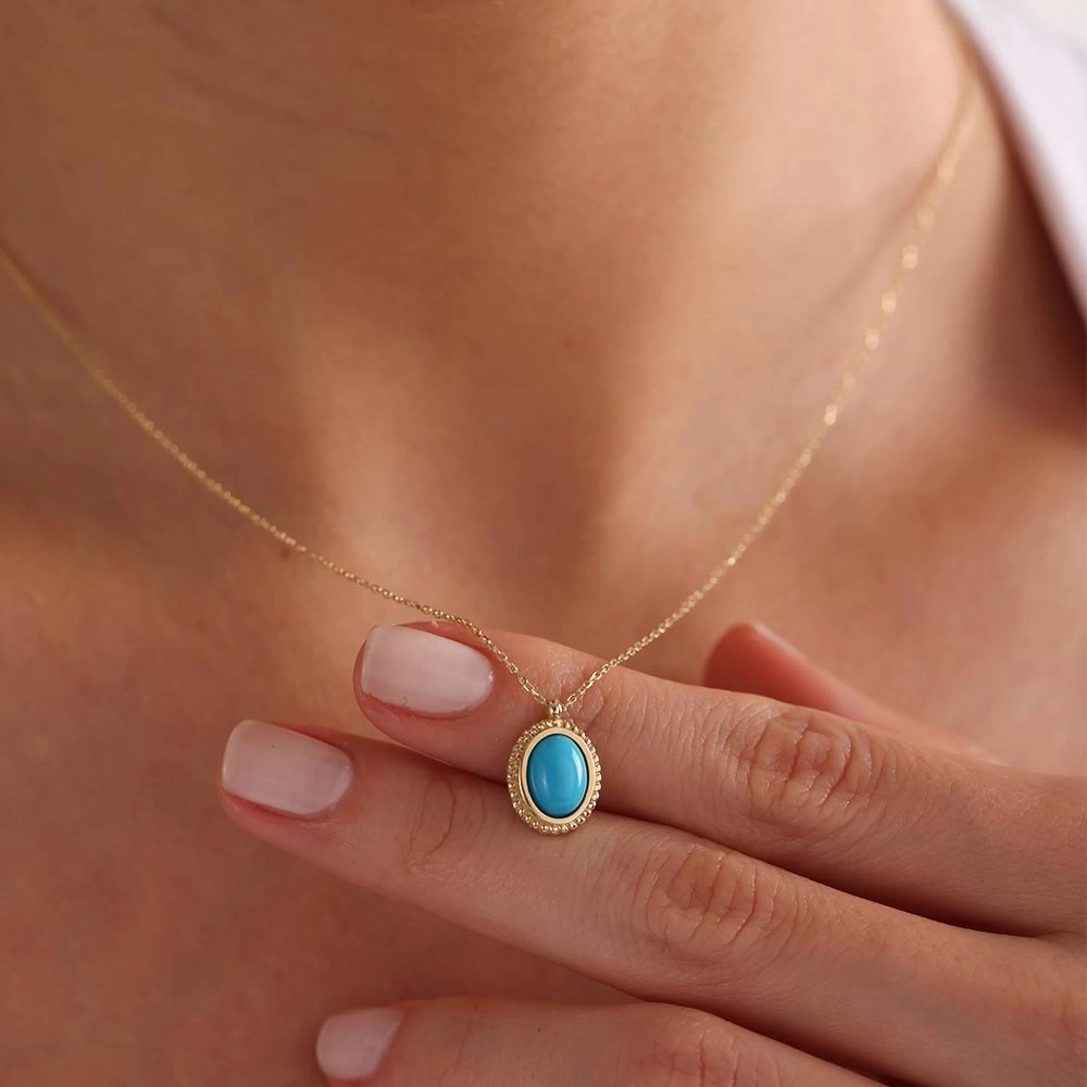 Firuze Taşlı 14 Ayar Altın Kolye