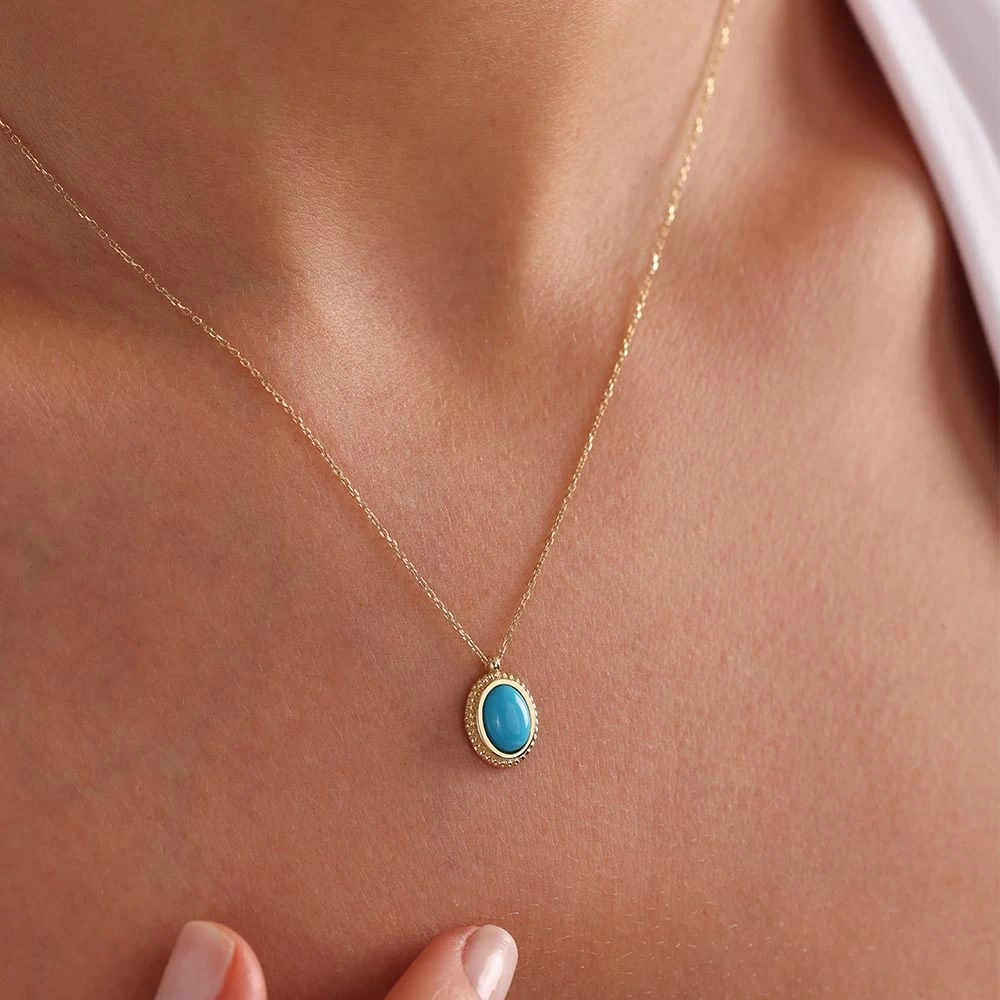 Firuze Taşlı 14 Ayar Altın Kolye