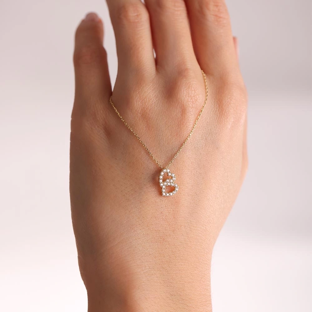 İkili Kalp 14 Ayar Altın Kolye