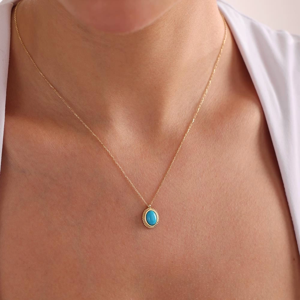 Firuze Taşlı 14 Ayar Altın Kolye