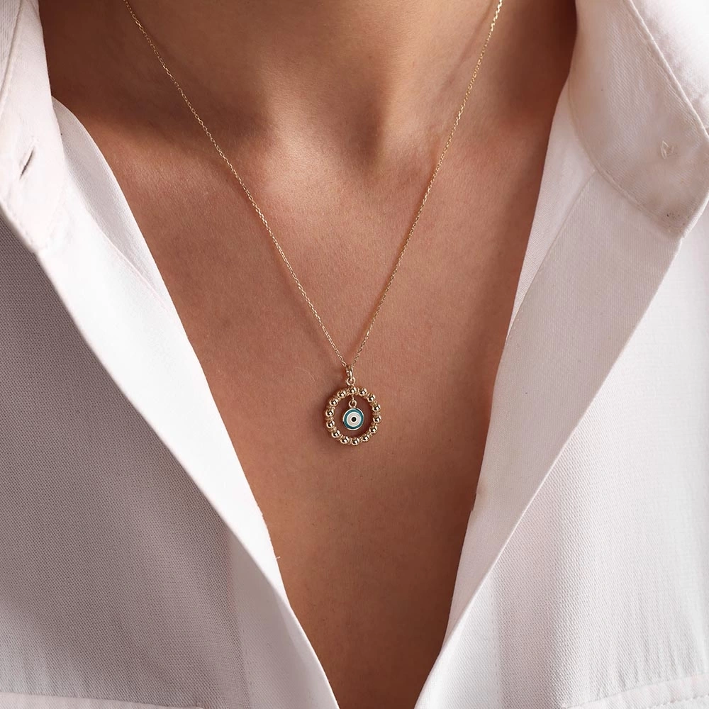 Nazar Boncuklu 14 Ayar Altın Kolye