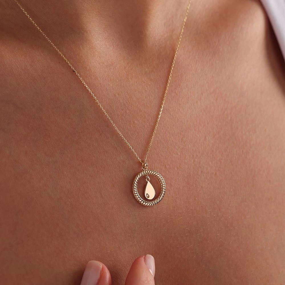 Taşlı Damla 14 Ayar Altın Kolye