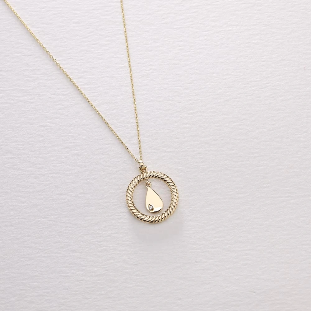 Taşlı Damla 14 Ayar Altın Kolye