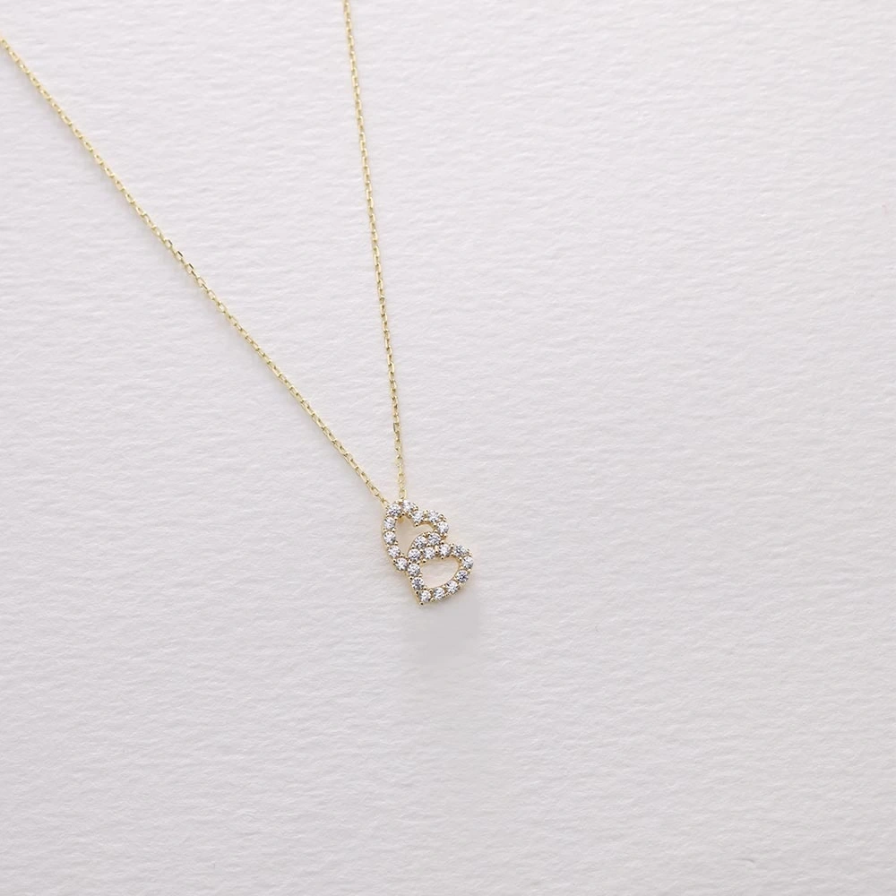 İkili Kalp 14 Ayar Altın Kolye