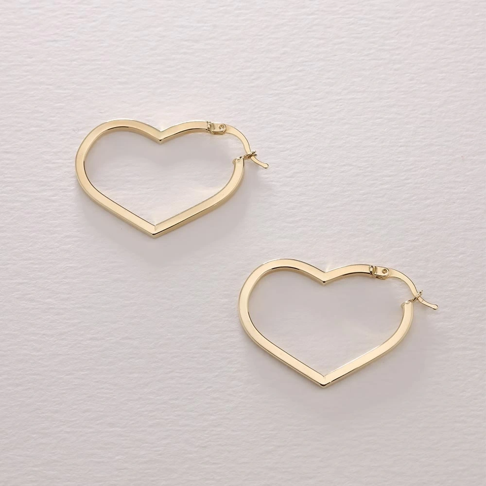 Büyük Kalp 14 Ayar Altın Küpe